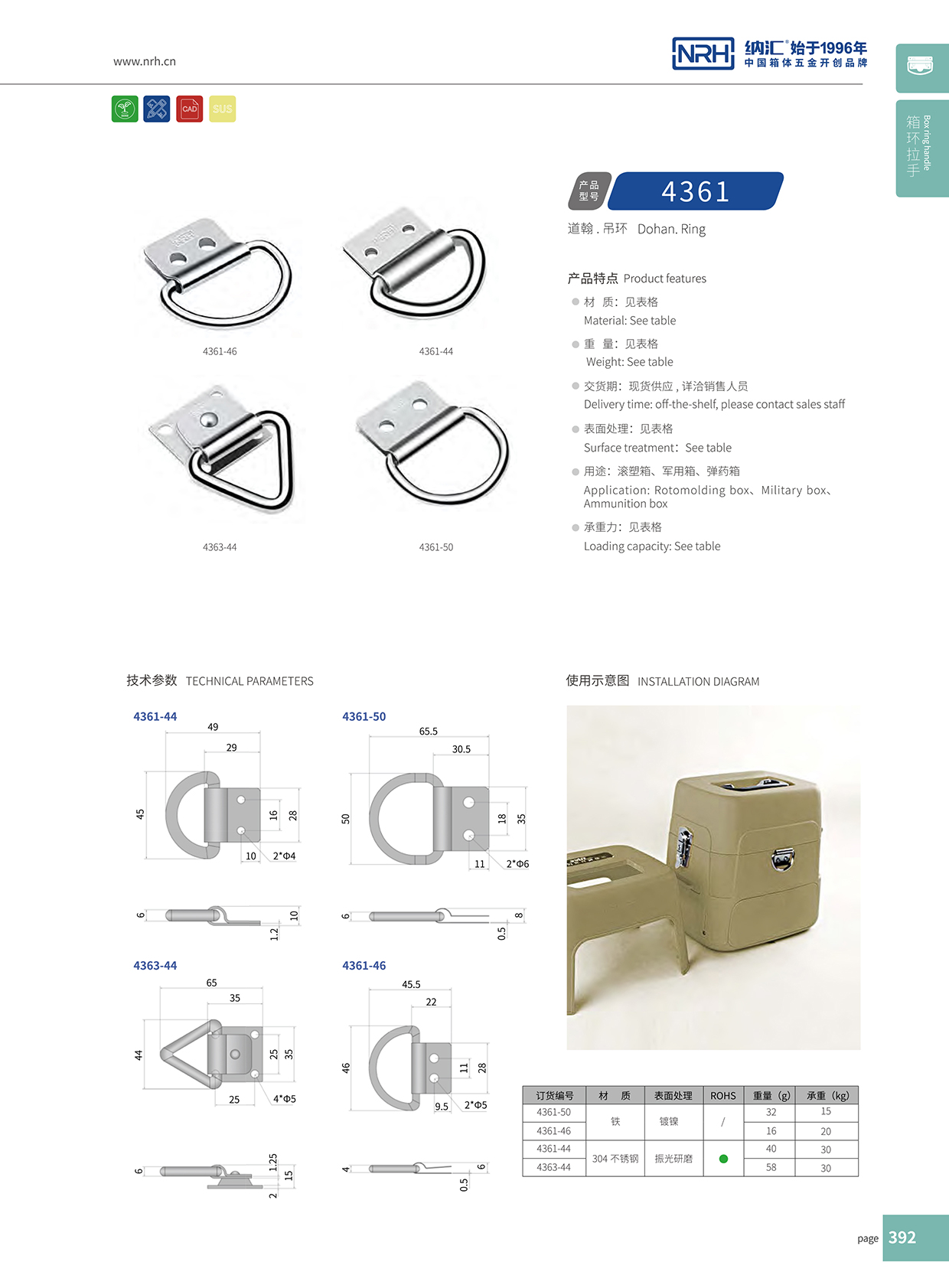 納匯/NRH 滾塑箱吊環(huán) 4361-44