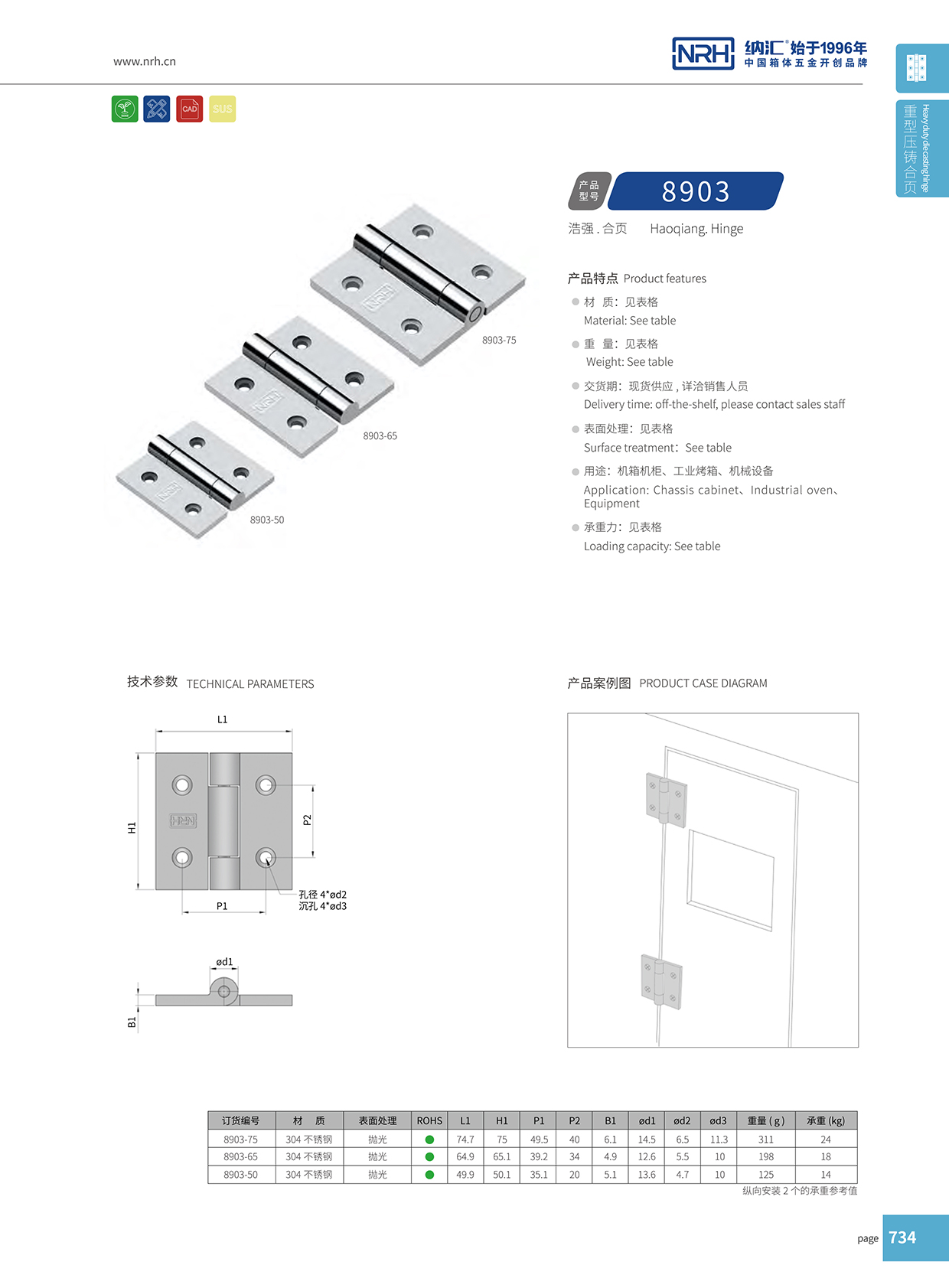  納匯/NRH 8903-75 電子儀器鉸鏈