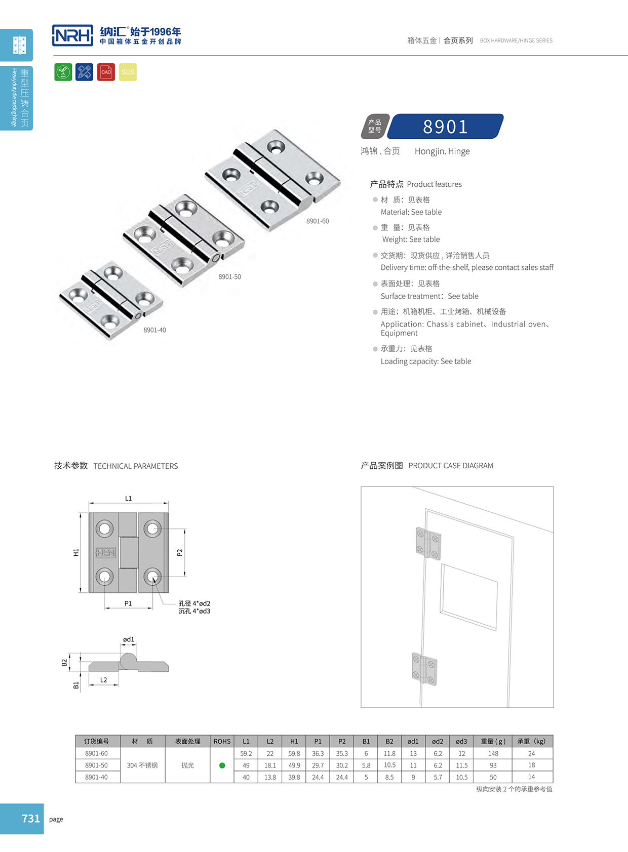  納匯/NRH 8901-40 圍板箱合頁