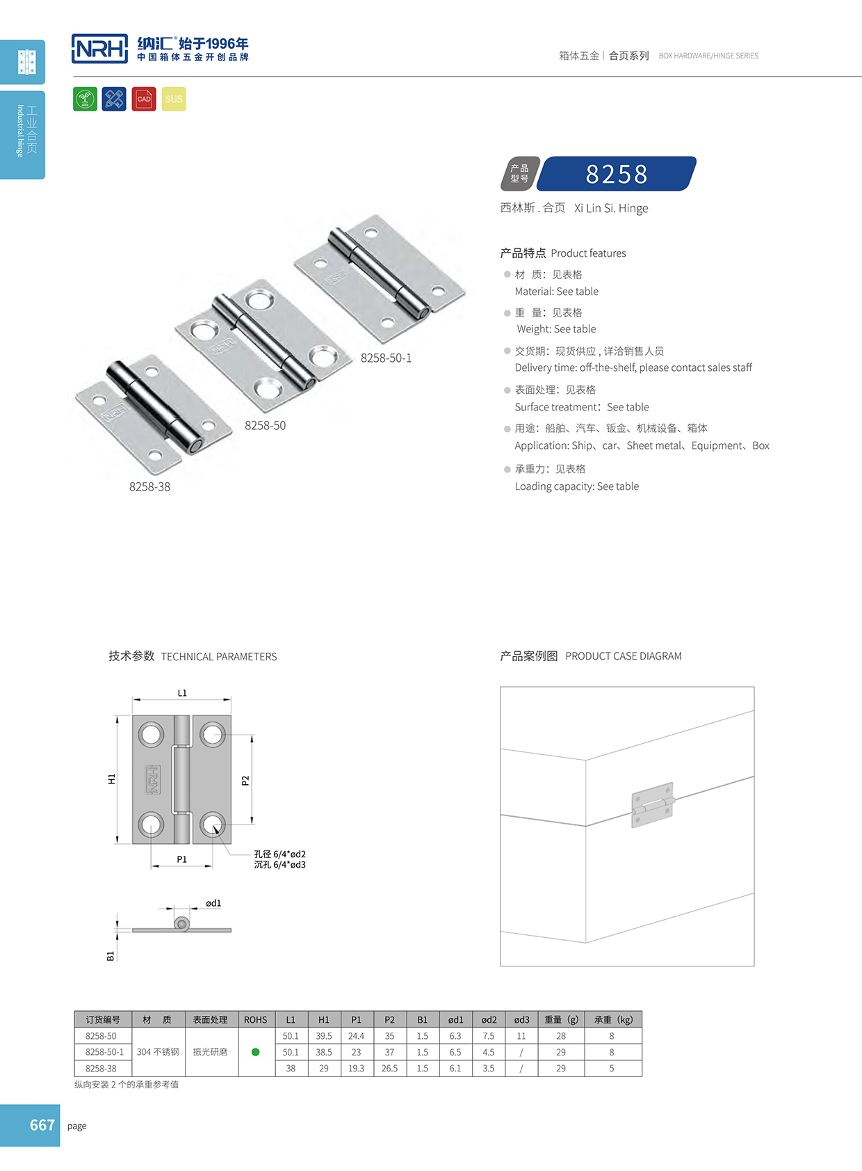 納匯/NRH 不銹鋼合頁 8258-50-1