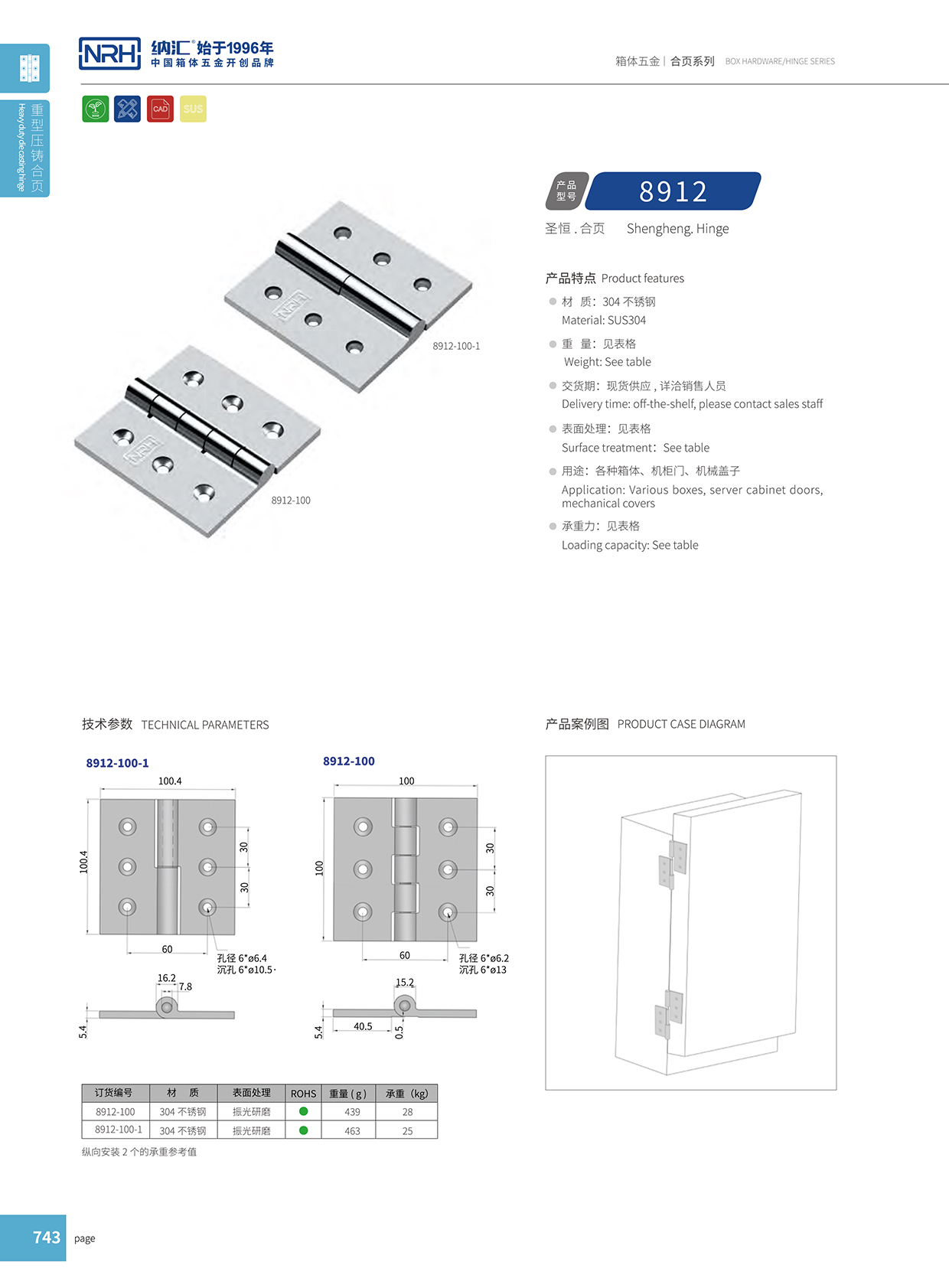  納匯/NRH 8912-100 普通方鉸