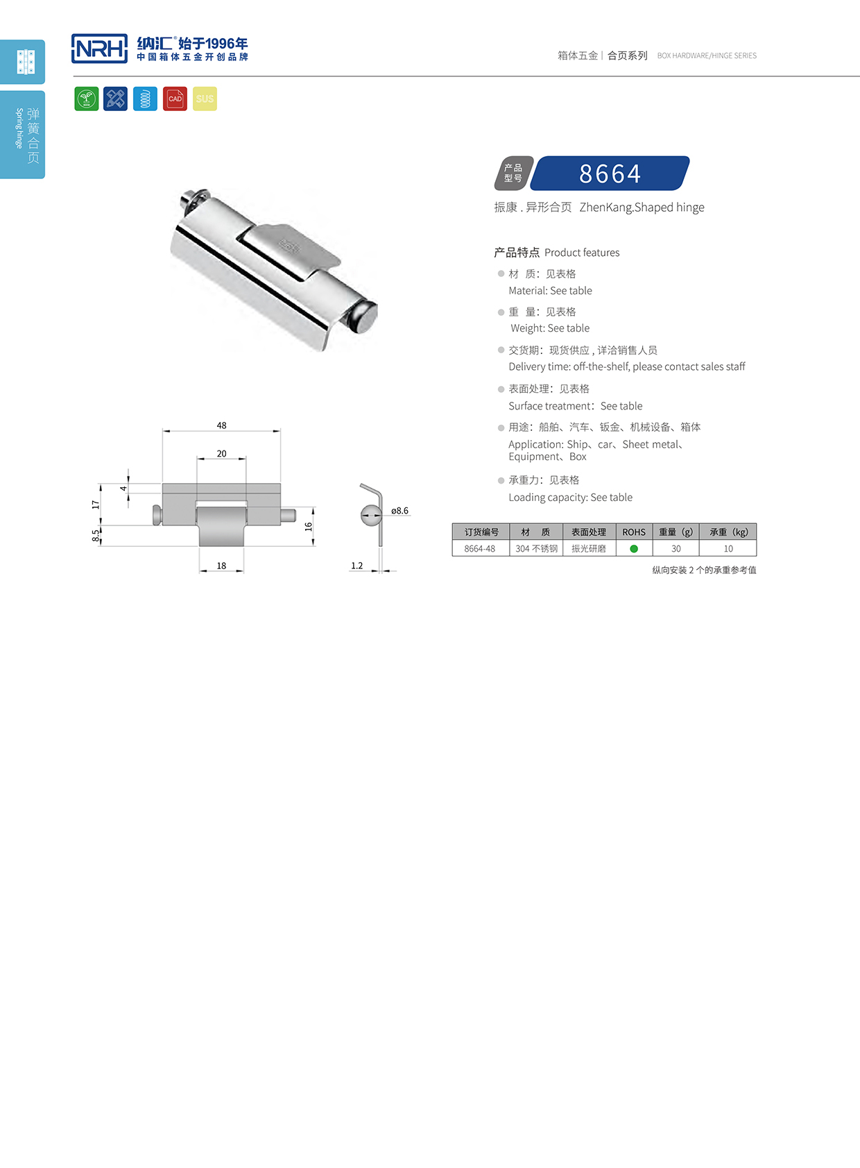 納匯/NRH 8664-48 機(jī)箱機(jī)柜鉸鏈